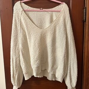Free People Cream V-Neck Sweater Plush Oversized